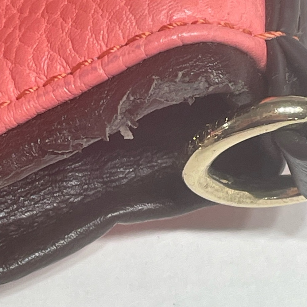 WOMENS TOTE SATCHEL HANDBAG coral FAUX LEATHER DOUBLE STRAPS. Pre-owned. Flaws - Picture 16 of 16
